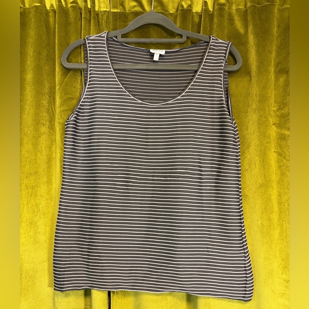 Vintage Armani Collezioni Blue Grey and White Stretch Tank Top. Size 8.
